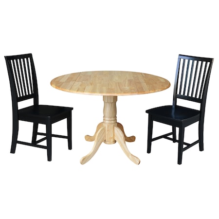International Concepts 42 in. Dual Drop Leaf Table with 2 Slat Back Dining Chairs - 3 Piece Dining Set K01-42DP-C46-265P